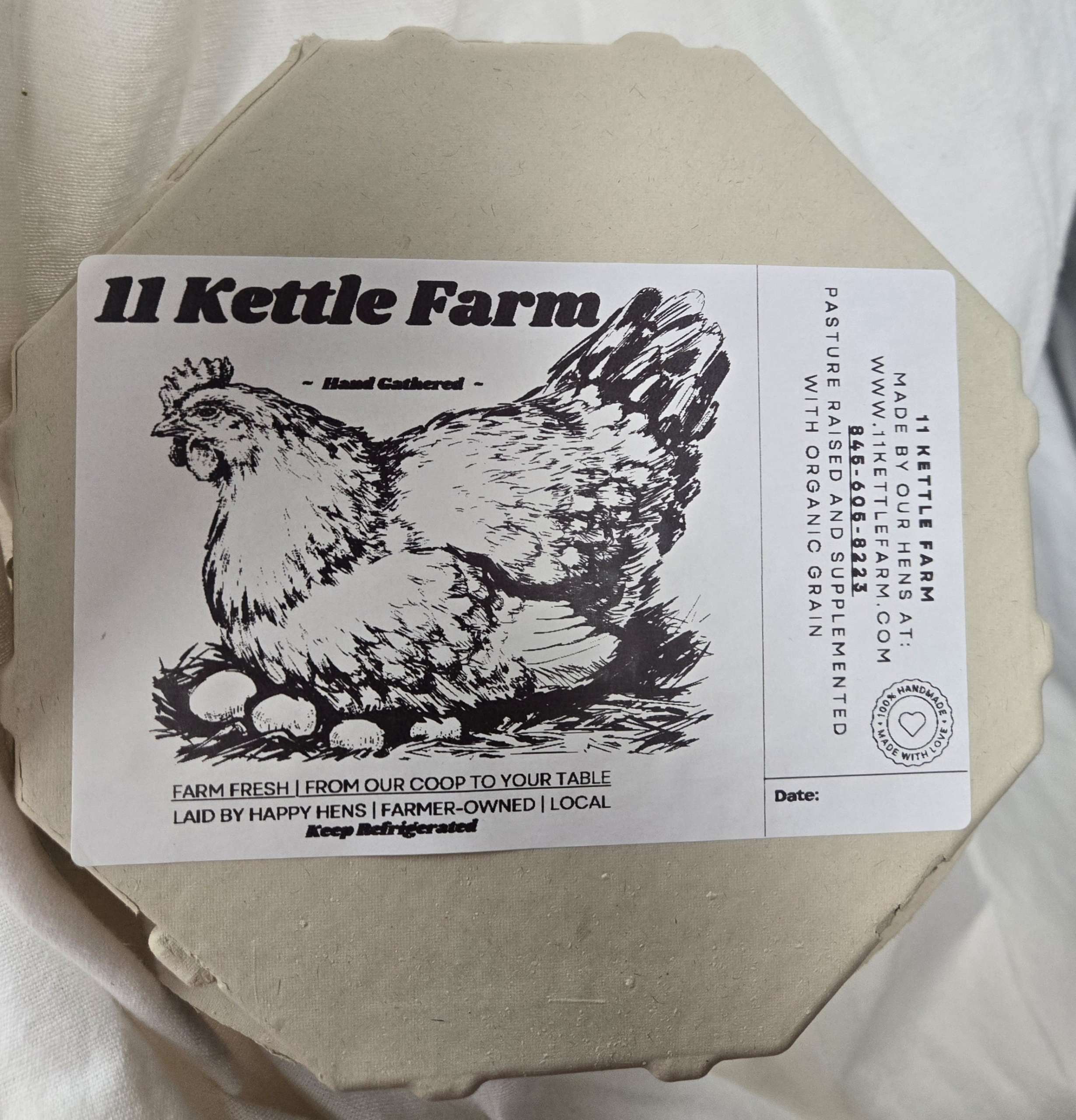 Pasture-raised eggs from 11 Kettle Farm hens