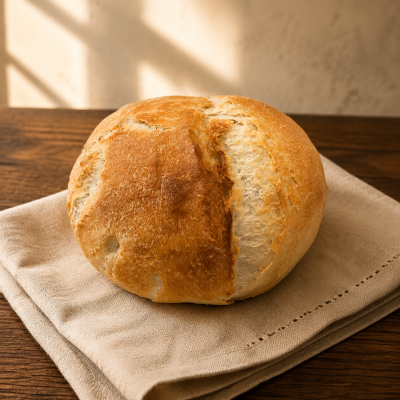 11 Kettle Farm rustic sourdough bread whole loaf on natural linen
