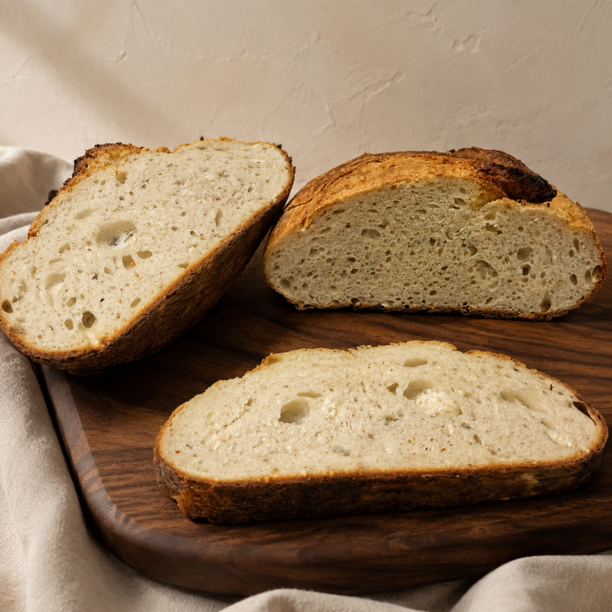 Sliced 11 Kettle Farm rustic sourdough bread showing its natural crumb
