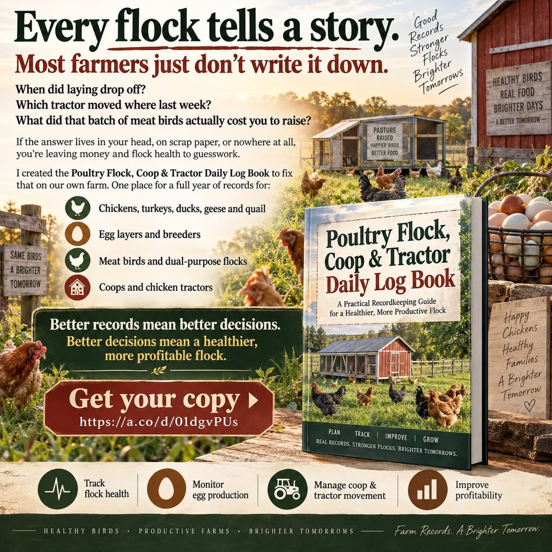 Promotional graphic for the Poultry Flock, Coop & Tractor Daily Log Book